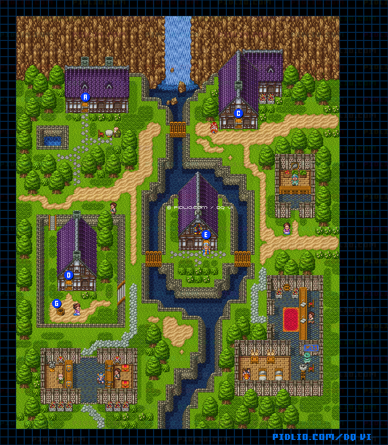 【現実の世界】アモールの町・屋外のマップ画像 ／ SFC版ドラゴンクエスト6攻略 ─ pidlio.com