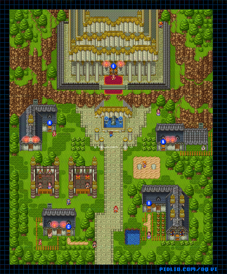 【現実の世界】ゲントの村・屋外のマップ画像 ／ SFC版ドラゴンクエスト6攻略 ─ pidlio.com