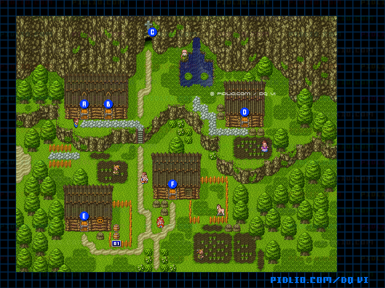 【現実の世界】ホルコッタの村・屋外のマップ画像 ／ SFC版ドラゴンクエスト6攻略 ─ pidlio.com