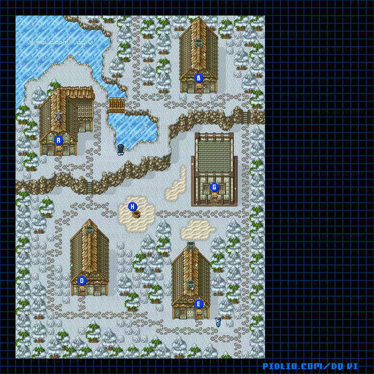 【現実の世界】マウントスノーの村・屋外のマップ画像 ／ SFC版ドラゴンクエスト6攻略 ─ pidlio.com