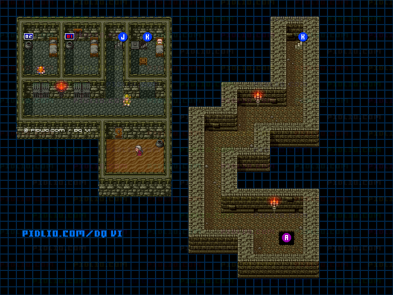 【現実の世界】ガンディーノ城・地下牢のマップ画像 ／ SFC版ドラゴンクエスト6攻略 ─ pidlio.com