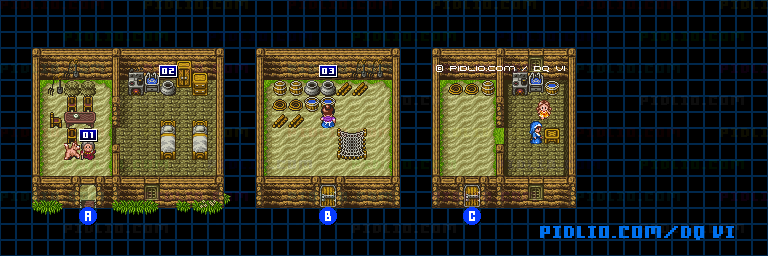 【現実の世界】ザクソンの村・屋内のマップ画像 ／ SFC版ドラゴンクエスト6攻略 ─ pidlio.com