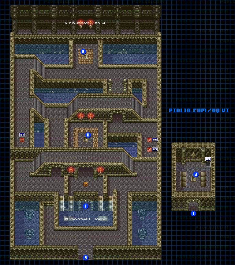 【海底世界】海底神殿・1階のマップ画像 ／ SFC版ドラゴンクエスト6攻略 ─ pidlio.com