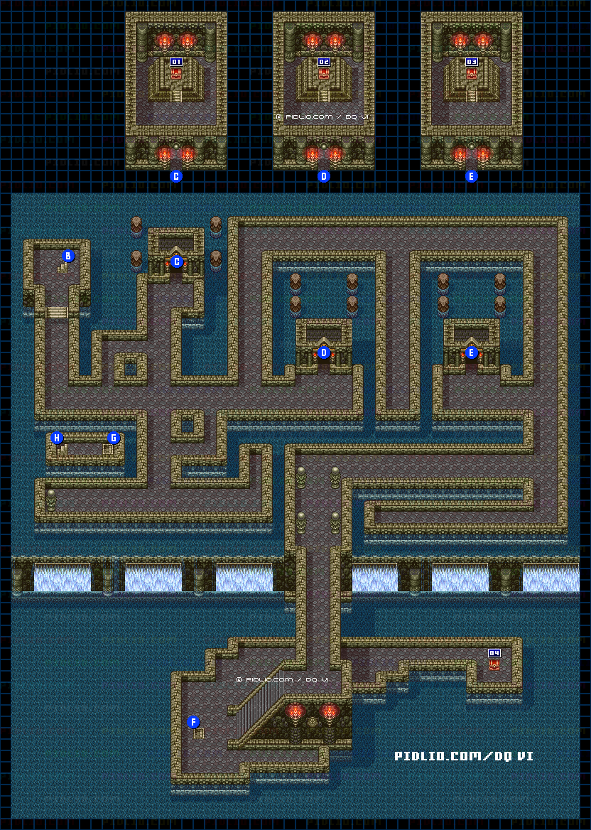【海底世界】海底神殿・地下1階のマップ画像 ／ SFC版ドラゴンクエスト6攻略 ─ pidlio.com