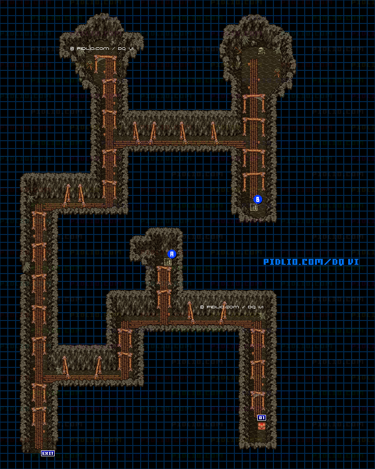 【はざまの世界】古い炭坑・1階のマップ画像 ／ SFC版ドラゴンクエスト6攻略 ─ pidlio.com