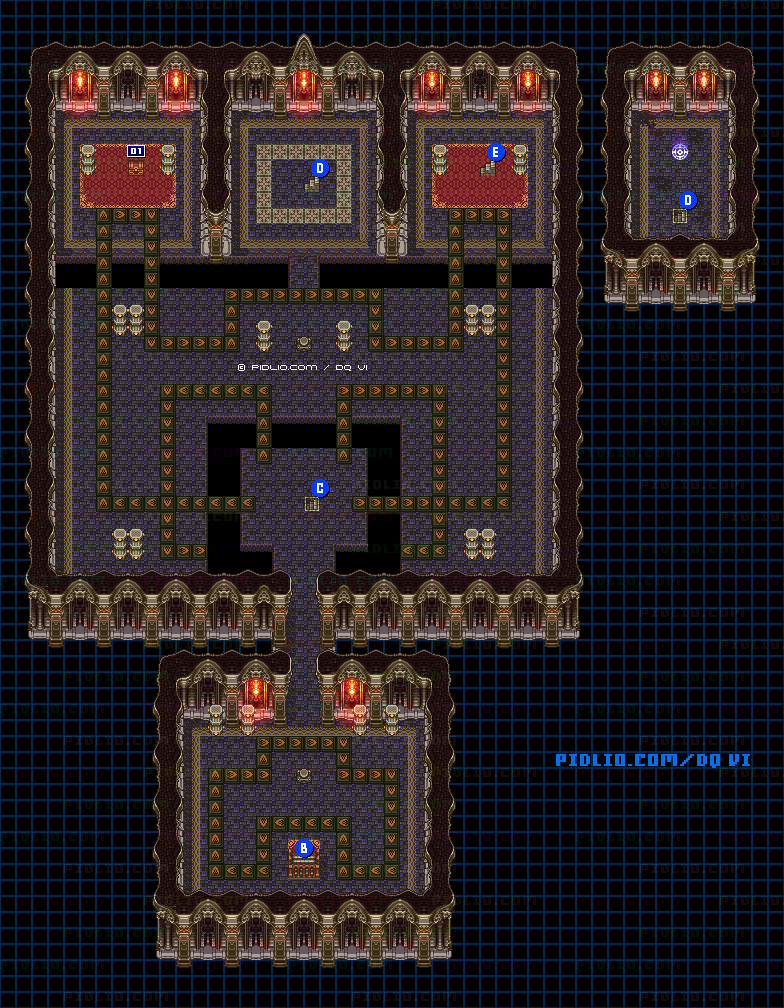 【はざまの世界】デスタムーアの城・2階のマップ画像 ／ SFC版ドラゴンクエスト6攻略 ─ pidlio.com