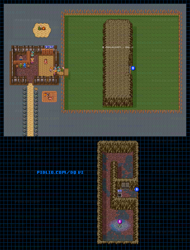 【はざまの世界】ヘルハーブ温泉のマップ画像 ／ SFC版ドラゴンクエスト6攻略 ─ pidlio.com