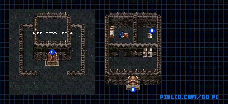 【はざまの世界】なげきの牢獄・1階のマップ画像 ／ SFC版ドラゴンクエスト6攻略 ─ pidlio.com