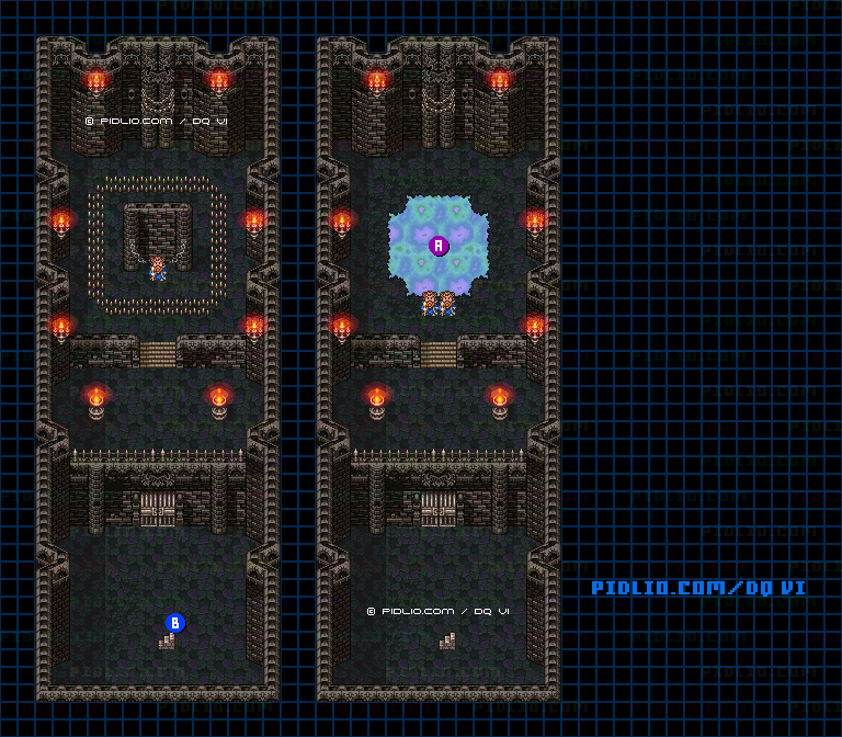 【はざまの世界】なげきの牢獄・地下1階のマップ画像 ／ SFC版ドラゴンクエスト6攻略 ─ pidlio.com