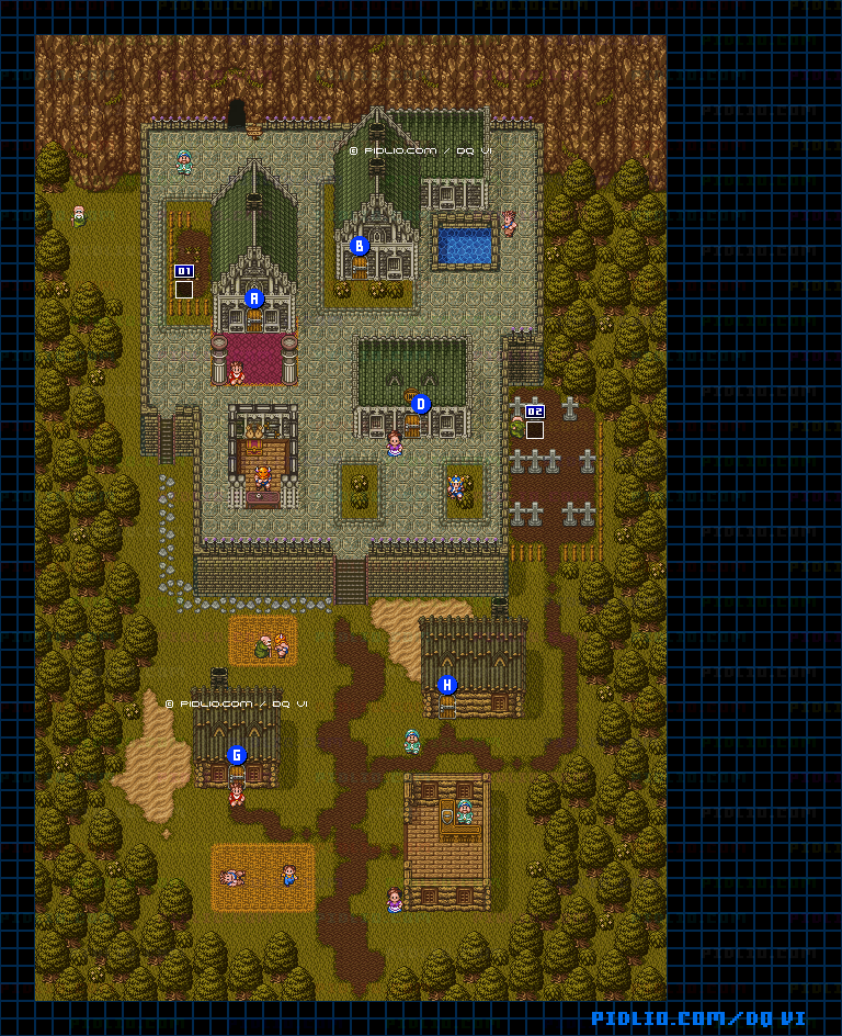 【はざまの世界】欲望の町・屋外のマップ画像 ／ SFC版ドラゴンクエスト6攻略 ─ pidlio.com