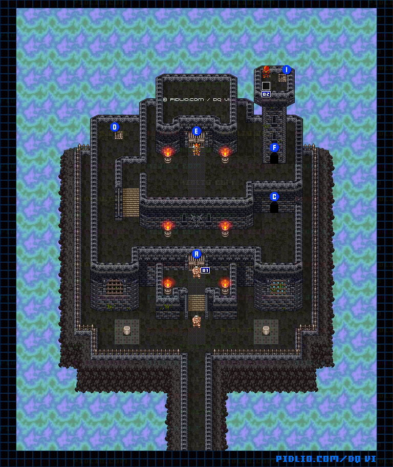 【はざまの世界】牢獄の町・外観のマップ画像 ／ SFC版ドラゴンクエスト6攻略 ─ pidlio.com