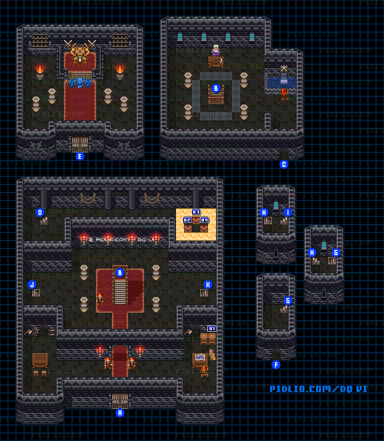 【はざまの世界】牢獄の町・地上階のマップ画像 ／ SFC版ドラゴンクエスト6攻略 ─ pidlio.com