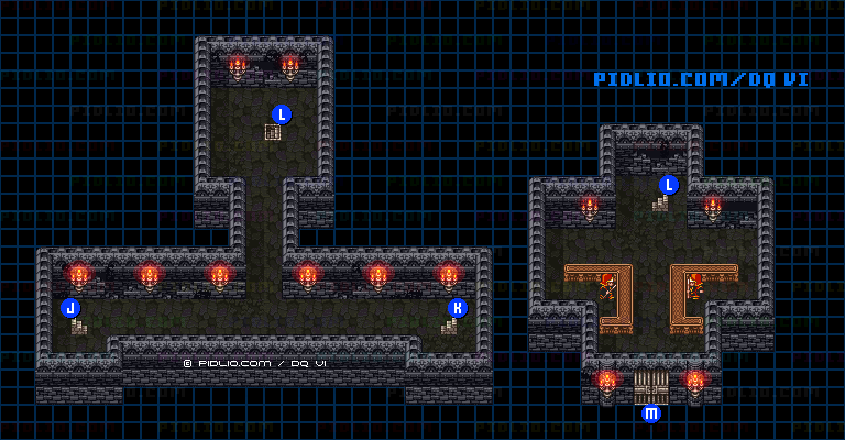 【はざまの世界】牢獄の町・地下階のマップ画像 ／ SFC版ドラゴンクエスト6攻略 ─ pidlio.com