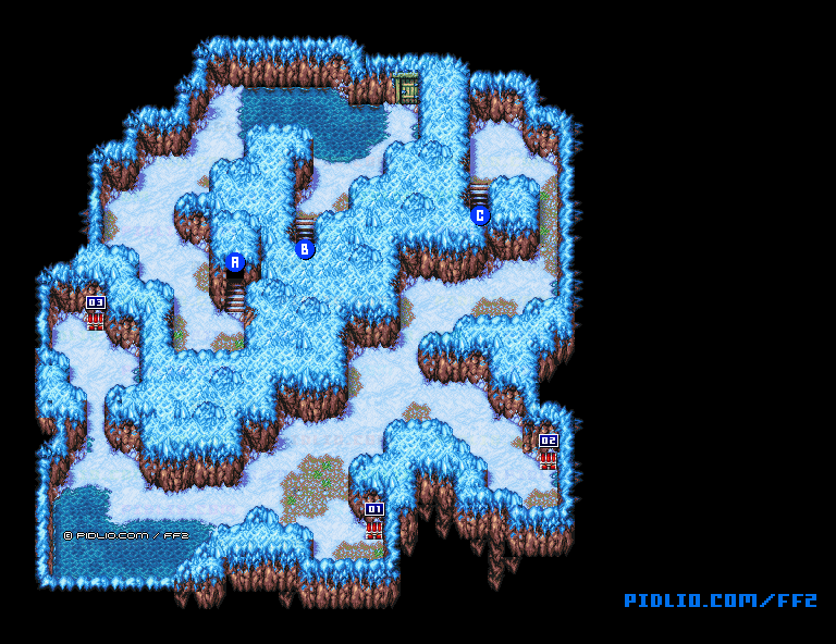リメイク版雪原の洞窟B2のマップ画像 ／ FF2攻略