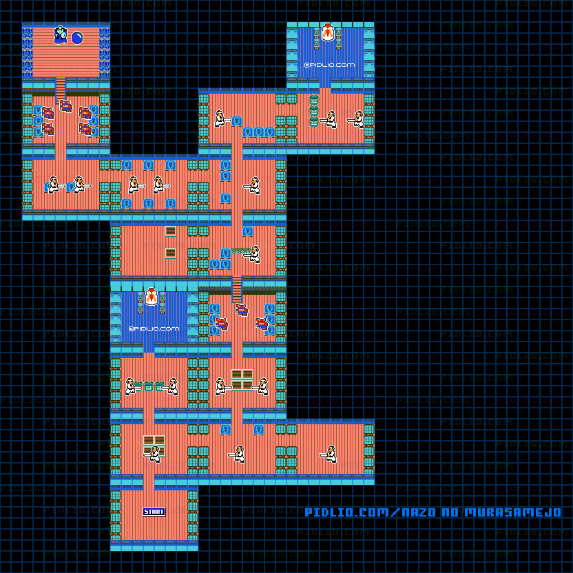 STAGE1-2:青雨城・城内の敵マップ画像 / 謎の村雨城攻略 ─ pidlio.com