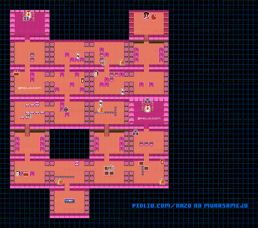 STAGE2-2:赤雨城・城内のアイテムマップ画像 / 謎の村雨城攻略 ─ pidlio.com