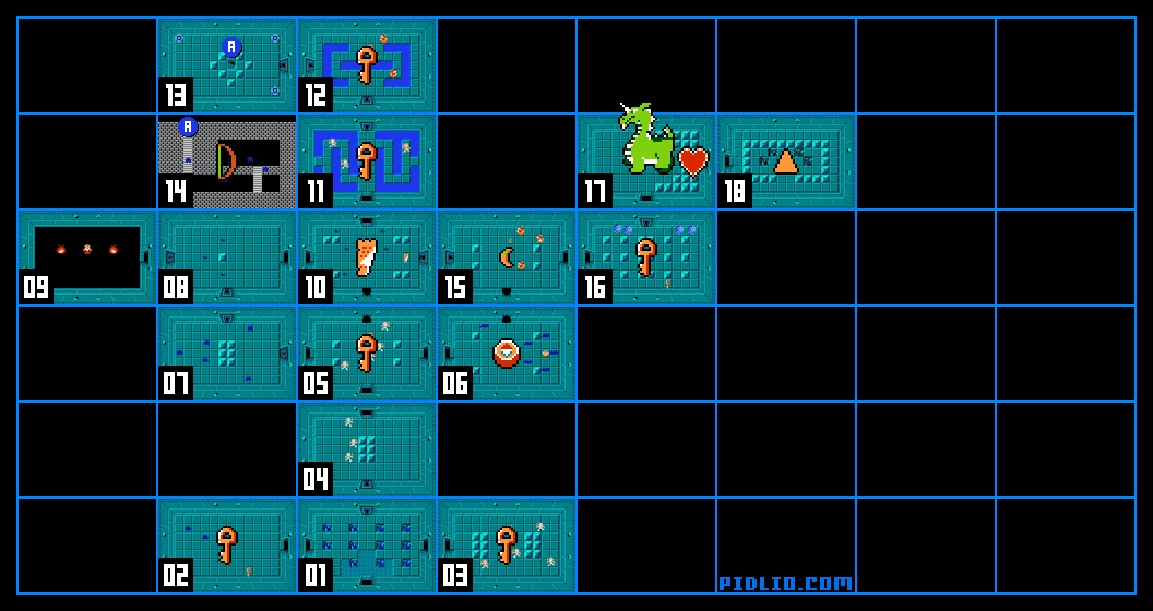LEVEL1の迷宮の攻略マップ：画像 ／ ゼルダの伝説1攻略
